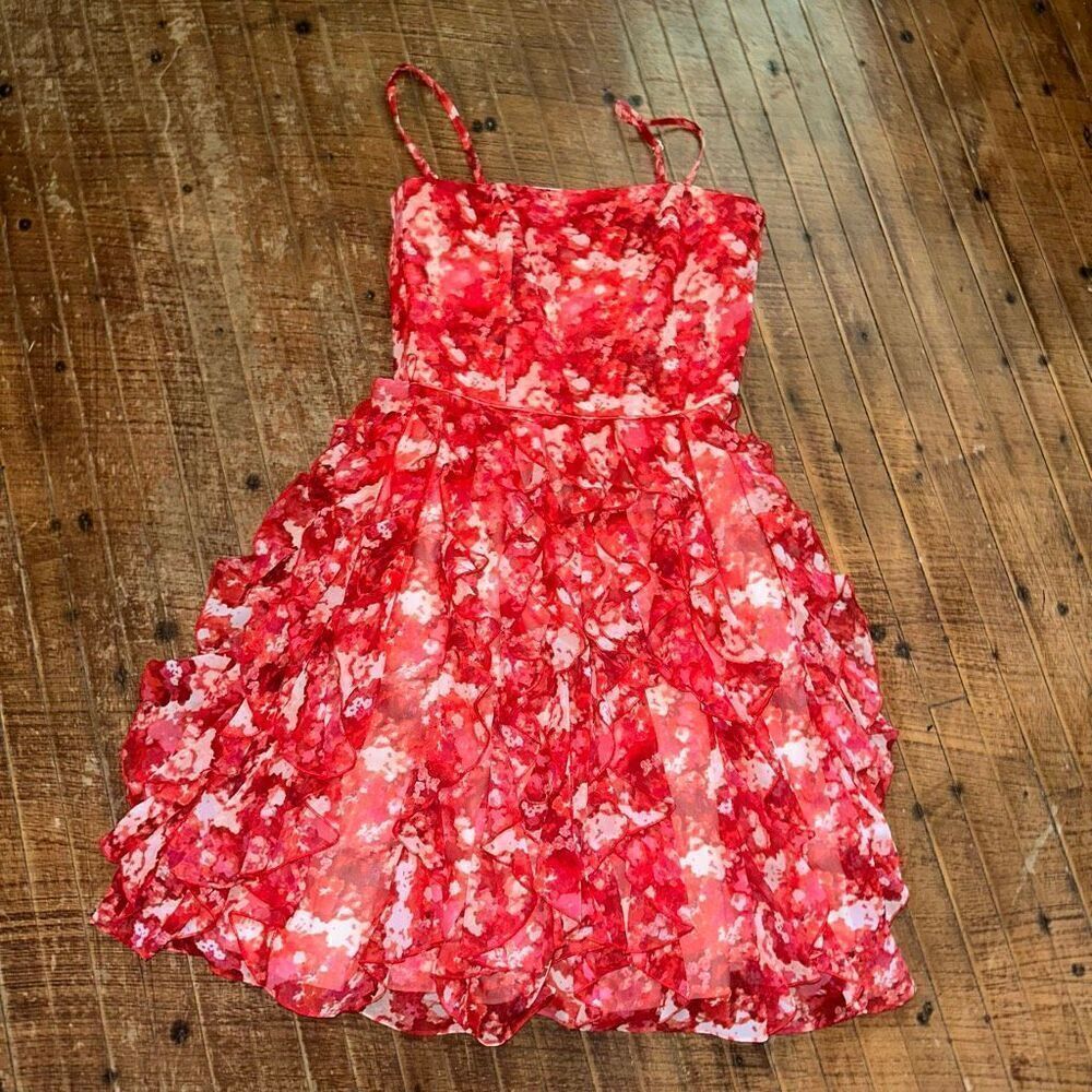 White House Black Market floral red whimsical layered dress